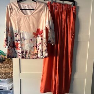 Floral Top and Rust orange Pants Set